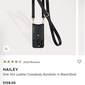 Genuine Leather Black and Gold Leather Crossbody iPhone 14 Pro Case